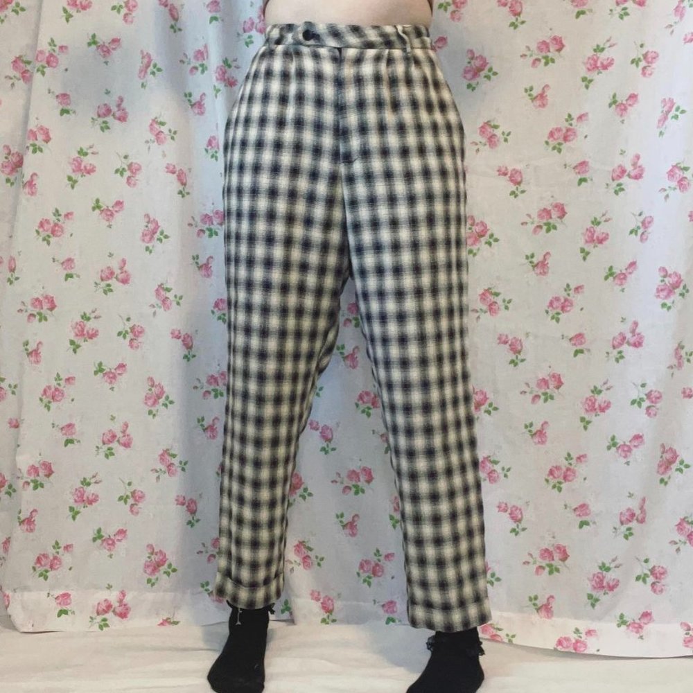 reformation high waist trousers plaid cotton